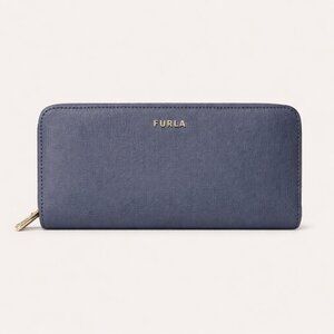 Furla Babylon Oceano Blue Saffiano Leather Zip-Around Wallet Pre-owned